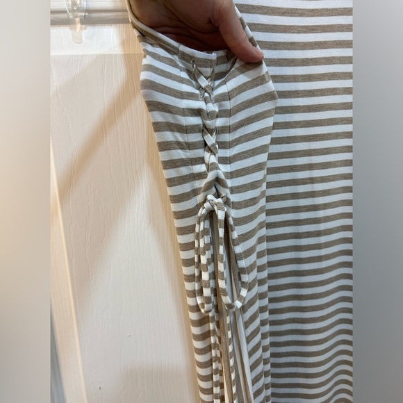Chico's Beige White Striped Side Lacing Midi Tank Dress Size 1 M Stretch Casual - Picture 5 of 9